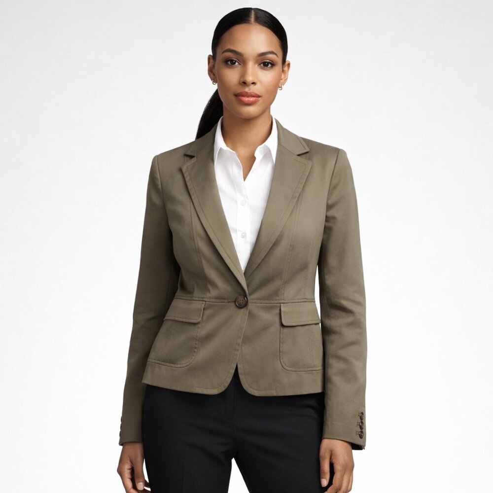TALBOTS DARK OLIVE GREEN STRETCH BLAZER SIZE 6 CLASSIC CAREER JACKET